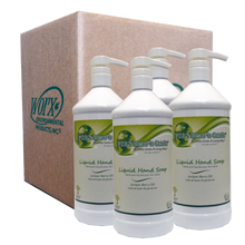 Load image into Gallery viewer, photo of four 32 oz bottles and shipping box from worx clean and gentle liquid hand soap brand